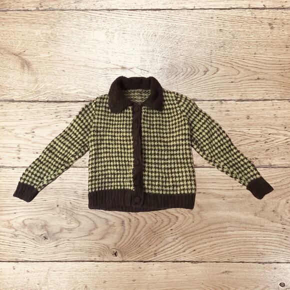 Vintage hand knit child’s cardigan houndstooth sweater - Picture 2 of 5